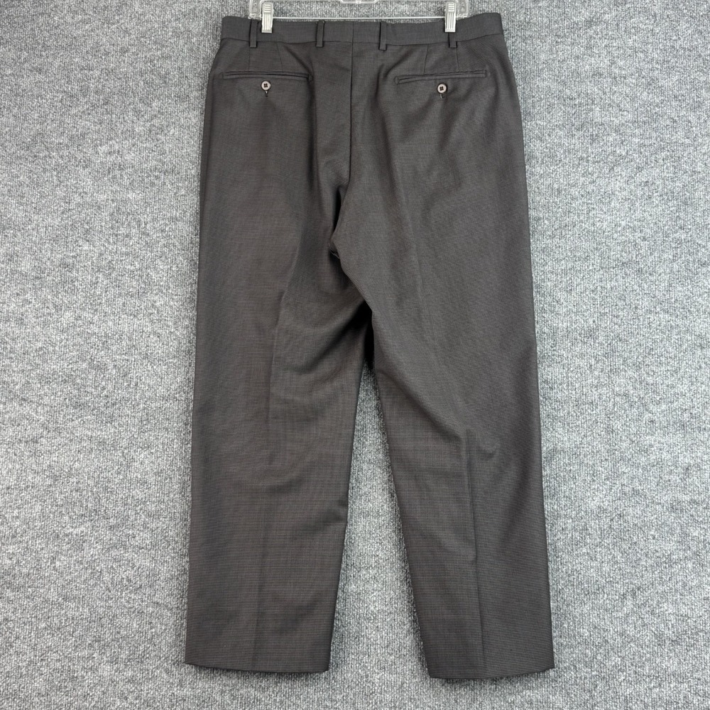Zanella Dress Pants Mens 36 Brown Houndstooth Wool Flat Front Todd Trousers - Picture 5 of 12